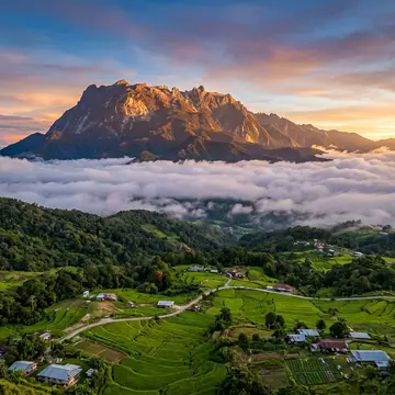 Mount Kinabalu at sunrise from Kundasang valley