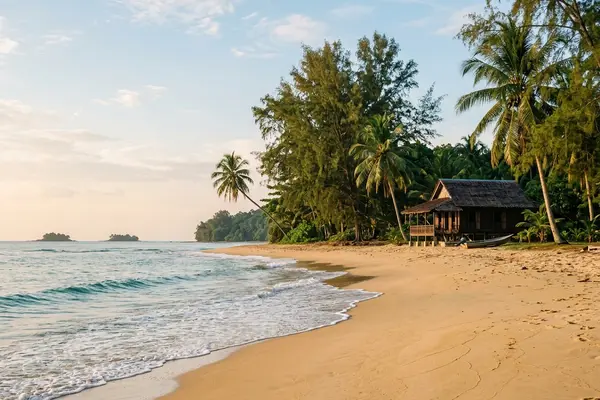 Quiet golden sand beach in Cherating