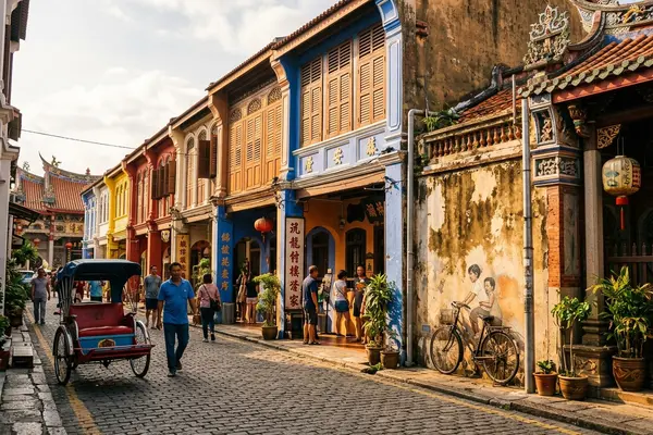 Colourful heritage shophouses in George Town Penang