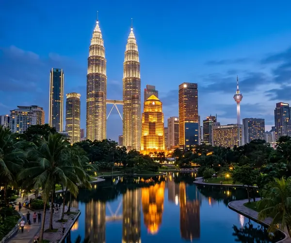 Kuala Lumpur skyline with Petronas Twin Towers at dusk