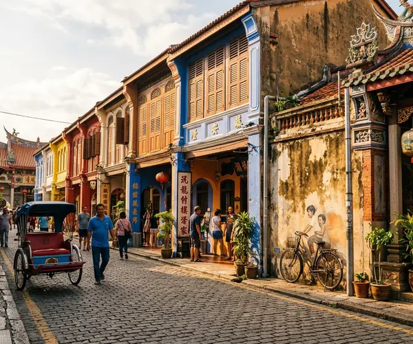 Colourful heritage shophouses in George Town Penang
