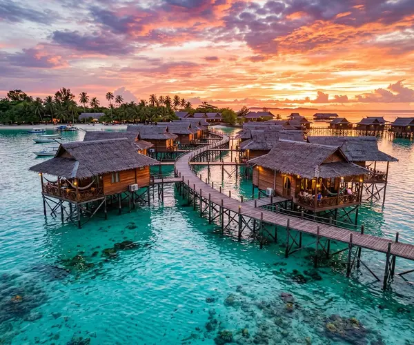 Overwater resort chalets in Semporna Sabah