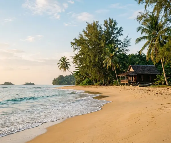 Quiet golden sand beach in Cherating