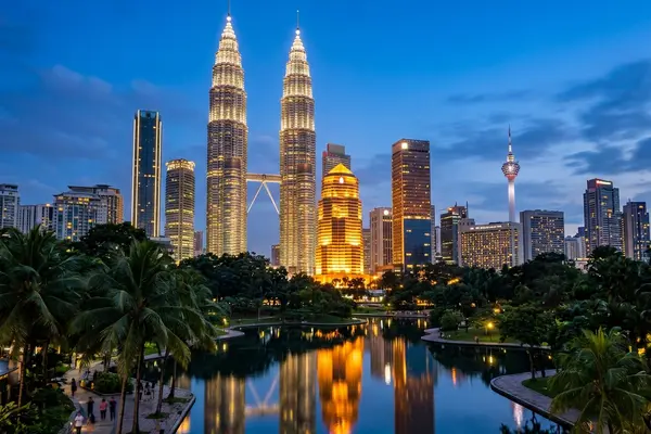 Kuala Lumpur skyline with Petronas Twin Towers at dusk