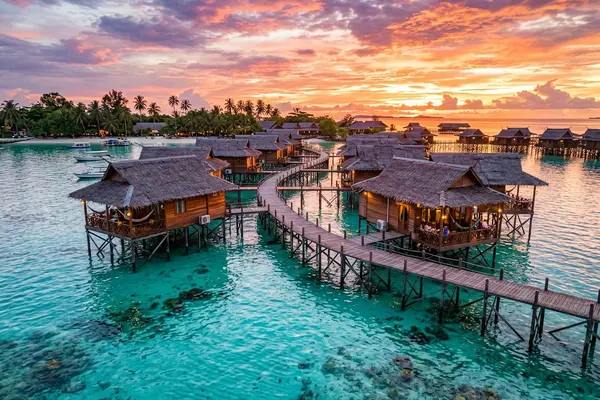 Overwater resort chalets in Semporna Sabah