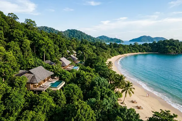 The Datai Langkawi luxury resort villas in ancient rainforest above Datai Bay beach